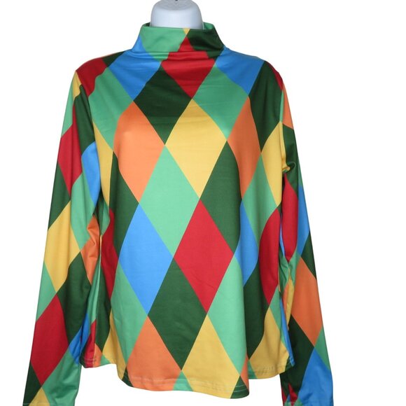 Colorful Harlequin Diamond Long-Sleeve Costume Top Court Gesture Joker Clown - Picture 2 of 8